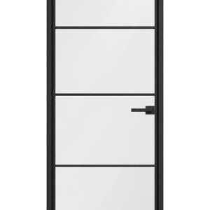 Puerta abatible de cristal con perfil de aluminio